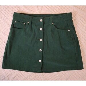 NOBO Skirt Juniors 11 W31 High Rise Button Front Corduroy Green Mini Skirt